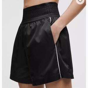 Lululemon Athletica Black Stretch Satin Nylon Super-High-Rise Shorts 5"